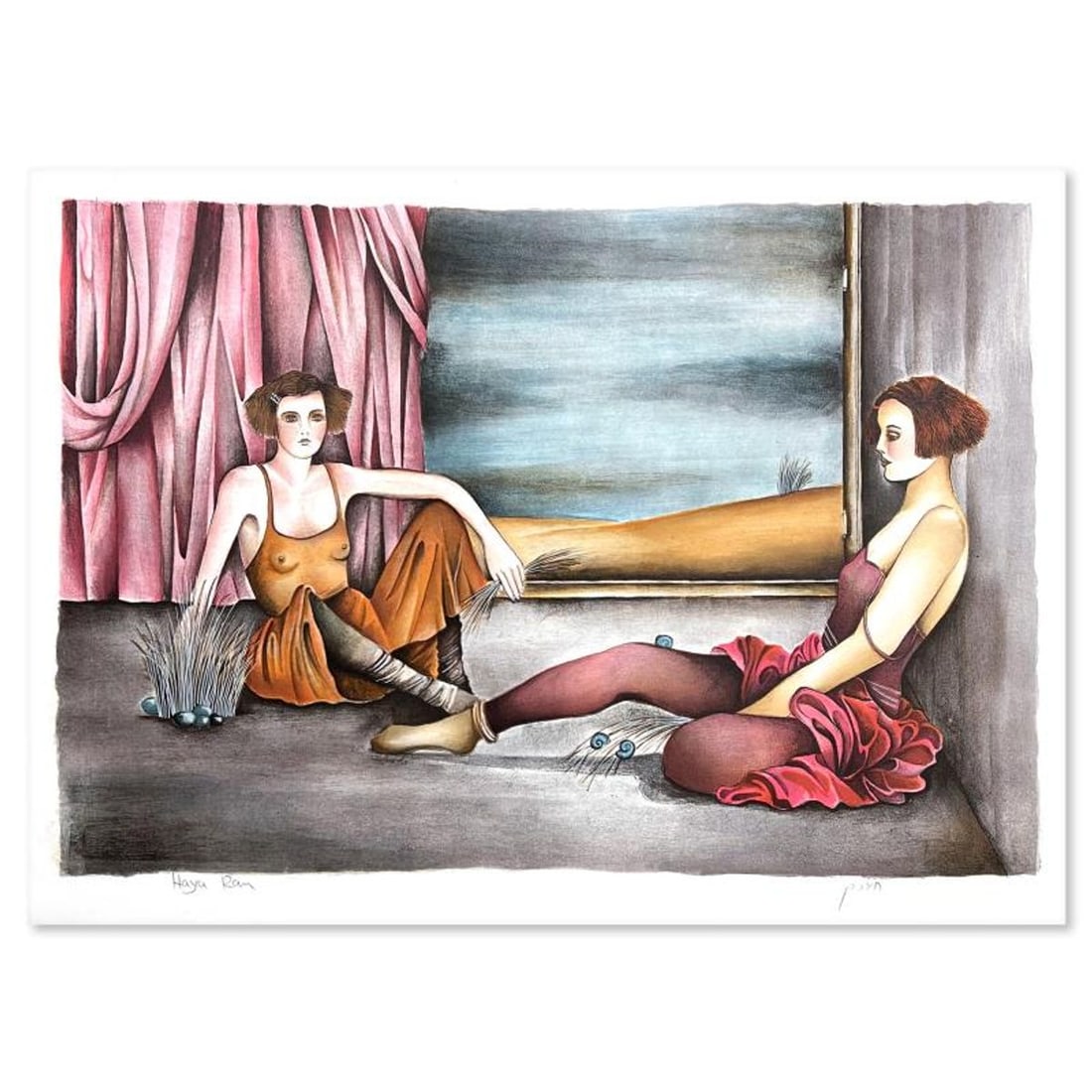 Haya Ran, "Behind the Curtain" Hand Signed, Numbered Limited Edition with Letter of Authenticity.: Behind the Curtain is a limited edition on paper by Haya Ran. The piece comes hand signed by the artist, numbered, and with a letter of authenticity. Measures approximately 15.5" x 22". Reference#: