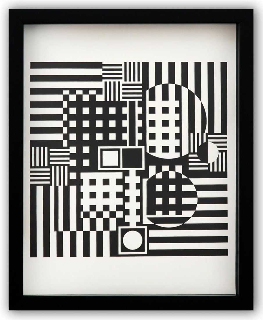 Victor Vasarely- Heliogravure Print "Untitled": Artist: Victor Vasarely. Medium: Heliogravure Print. Title: Untitled. Size: 14" x 11". Measures approx. 15" x 12" (framed). Additional: Custom Framed. Reference#: 21575.