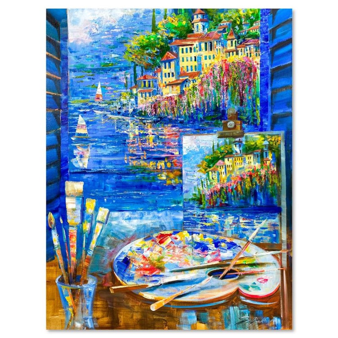 Vadik Suljakov, "Bellagio Memories" Original Oil Painting on Canvas, Hand Signed with Letter of: Bellagio Memories is an original oil painting on stretched canvas by Vadik Suljakov, hand signed by the artist. Includes Letter of Authenticity. Measures approx. 40" x 30" (image).