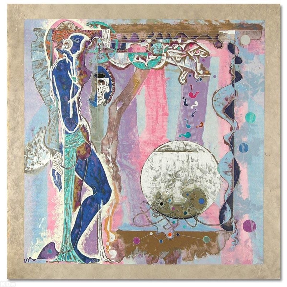 Concerto Limited Edition Serigraph on Rice Paper (38" x 39") by Renowned Artist Lu Hong, Numbered: Lu Hong's work, collected worldwide, is often characterized by the use of vibrant colors and emotive lines. "Concerto" is a limited edition serigraph on rice paper, numbered and hand signed by the art