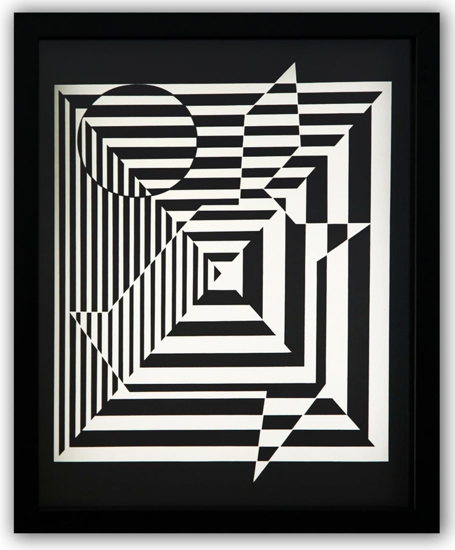 Victor Vasarely- Heliogravure Print "Untitled": Artist: Victor Vasarely. Medium: Heliogravure Print. Title: Untitled. Size: 13" x 10". Measures approx. 15" x 12" (framed). Additional: Custom Framed. Reference#: 21543.