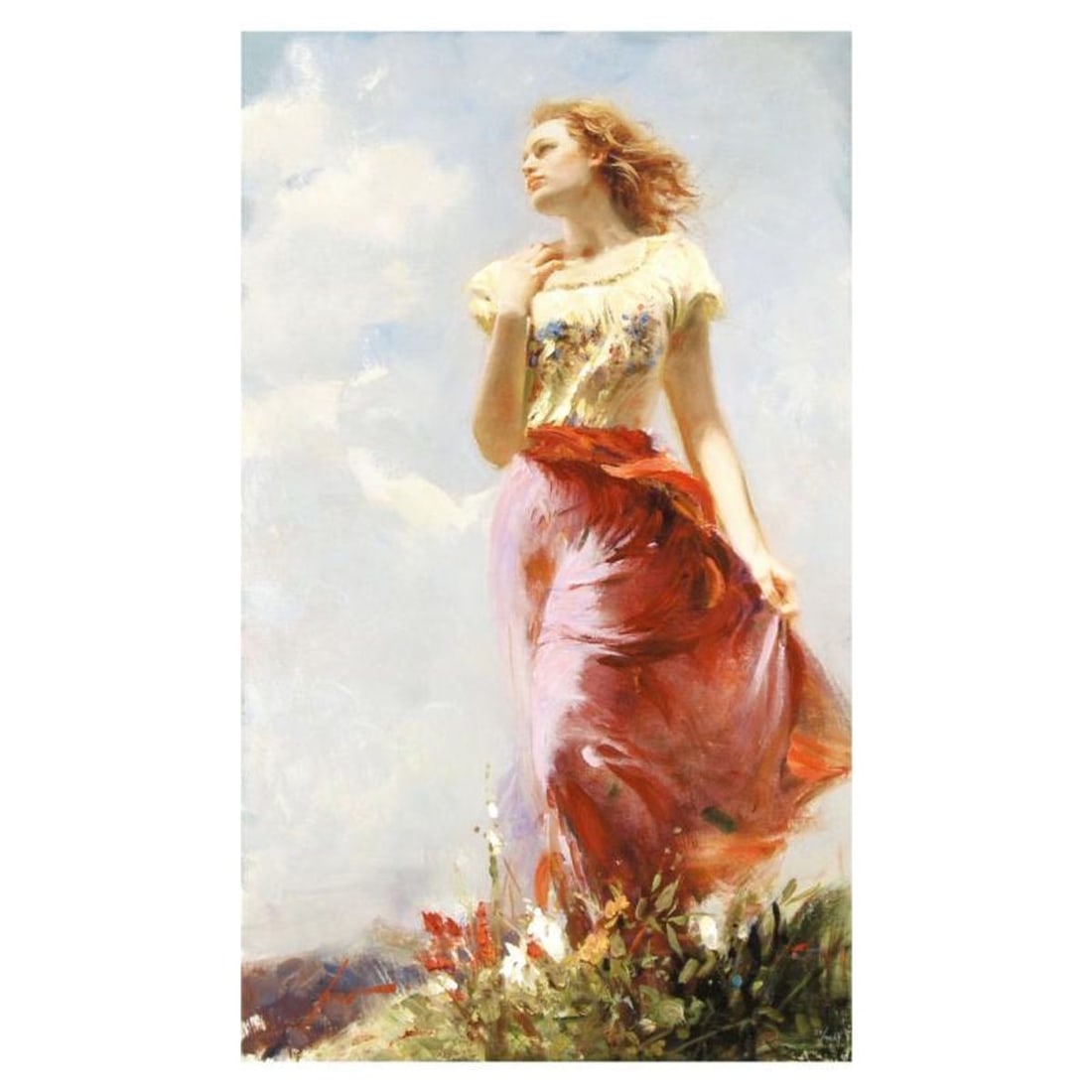 Pino (1939-2010), "Wind Swept" Hand Signed Limited Edition on Canvas with Certificate of: Wind Swept is a limited edition giclee on canvas by Pino (1939-2010), numbered and hand signed by the artist. Includes Certificate of Authenticity. Measures approximately 20" x 12". Reference#: 93000.