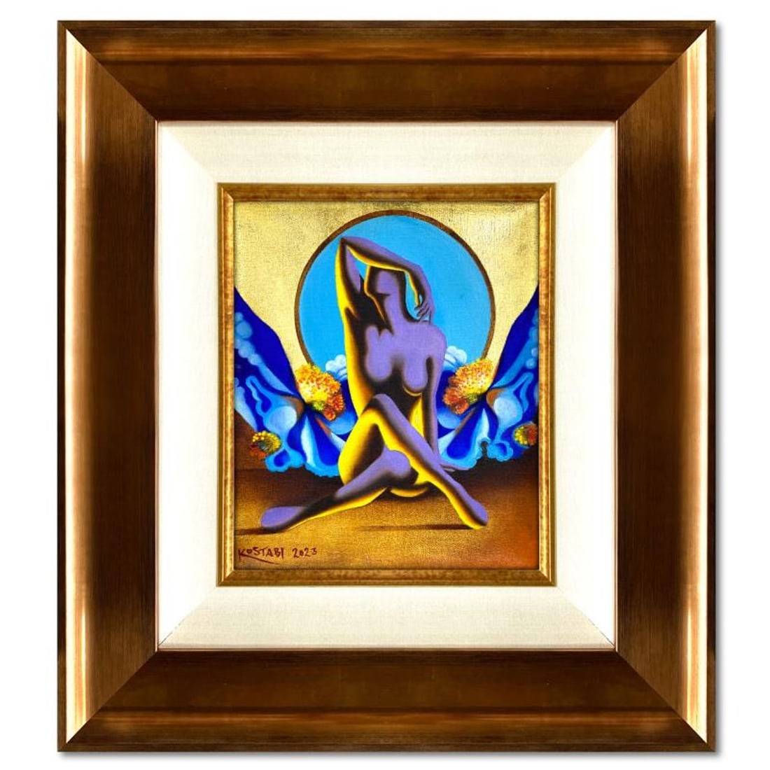 Mark Kostabi, "Golden Ecstasy" Framed Original Oil Painting on Canvas, Hand Signed with Letter of: Golden Ecstasy is an original oil painting on canvas by Mark Kostabi, hand signed by the artist. This piece comes framed. Includes Certificate of Authenticity. Measures approx. 22" x 20" (frame), 12" 
