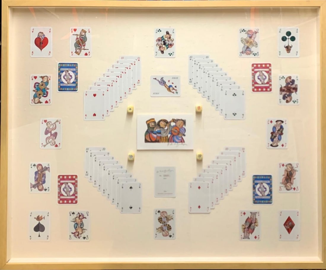 Garciela Rodo Boulanger- Limited edition lithograph in center "With playing card set": Artist: Garciela Rodo Boulanger. Medium: Limited edition lithograph in center. Title: With playing card set. Measures approx. 30" x 40" (framed). Signature: Hand Signed. Reference#: 54237.