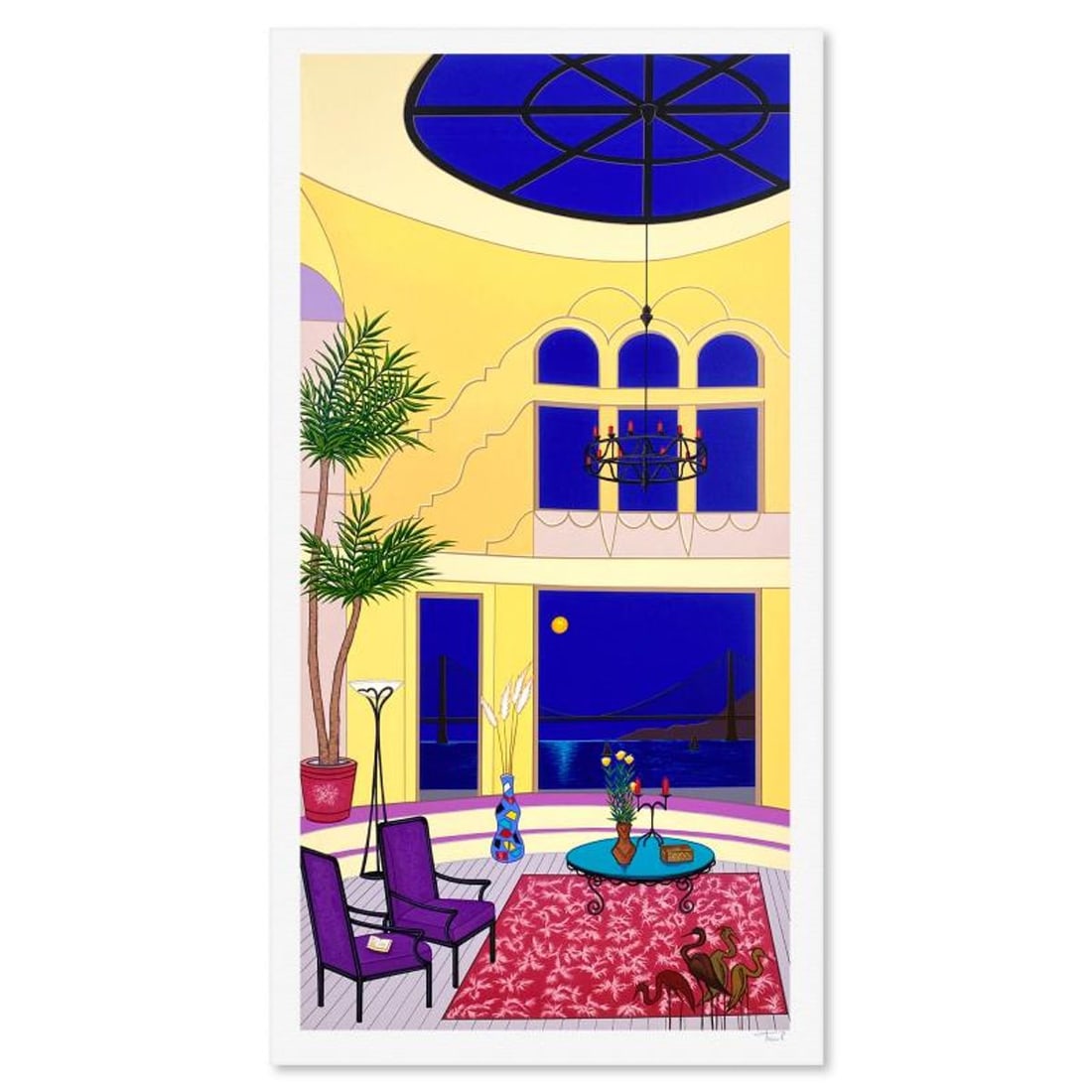 Fanch Ledan, "Atrium Over San Francisco Bay" Limited Edition Serigraph, EA Numbered and Hand Signed: Window on Lagoon is a limited edition serigraph on paper by Fanch, EA numbered and hand signed by the artist. Includes Letter of Authenticity. Measures approx. 39.5" x 21.5" (border), 37" x 19" (image