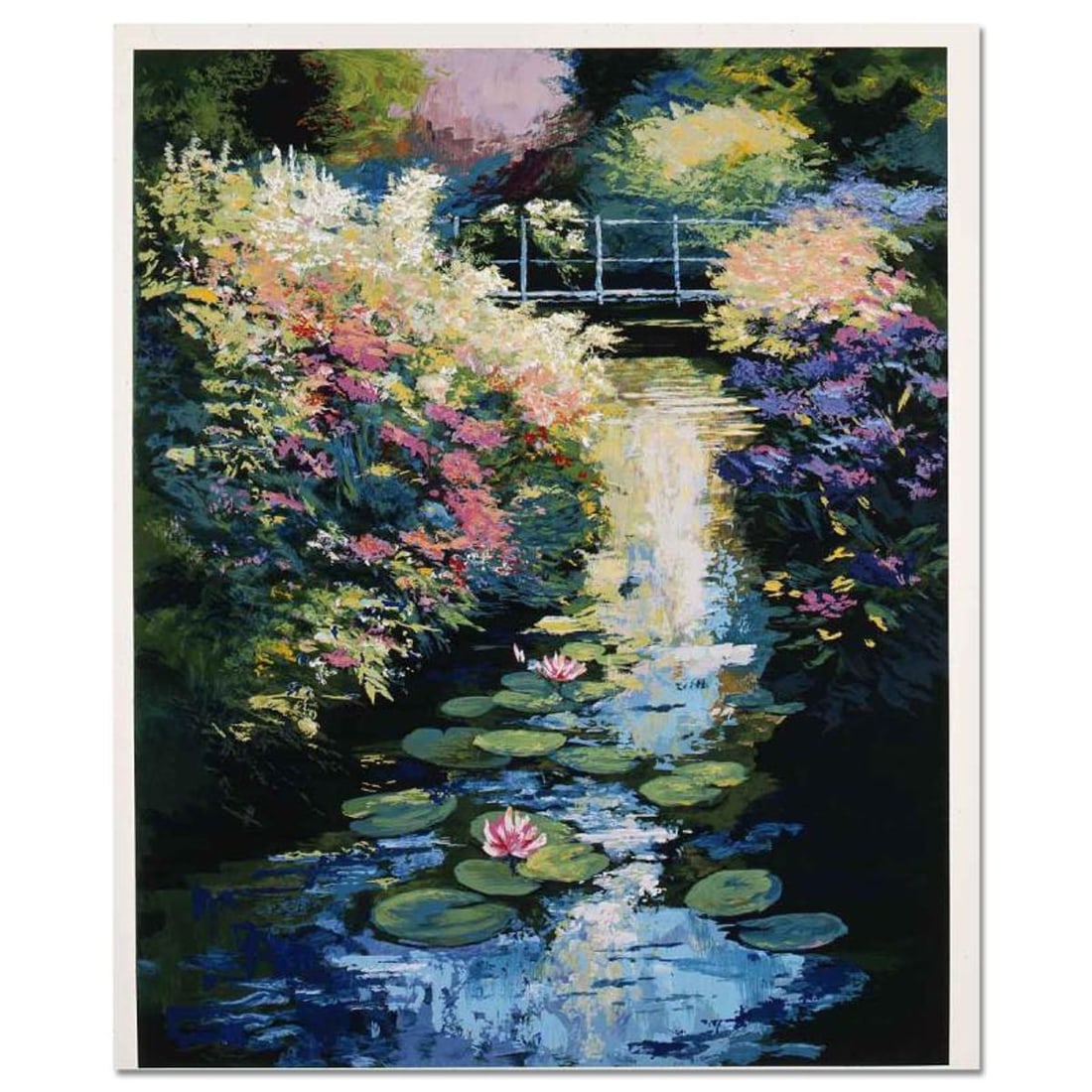 Mark King (1931-2014), "Flowering Bank & Waterlilies" Hand Signed Limited Edition Serigraph with: Flowering Bank & Waterlilies is a limited edition serigraph on paper by Mark King (1931-2014). Hand signed and numbered, this piece comes with a letter of authenticity and measures approximately 30" x