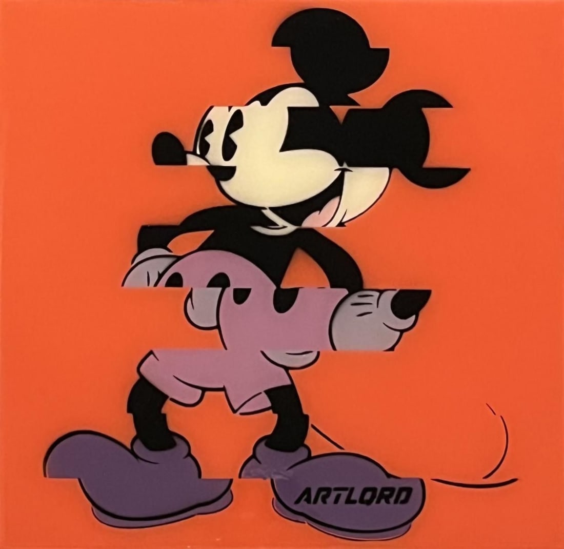 Artlord- Original on wood panel with resin "Mickey": Artist: Artlord. Medium: Original on wood panel with resin. Title: Mickey. Size: 12" x 12". Signature: Signed. Additional: Hand Signed Verso. Reference#: 28409.