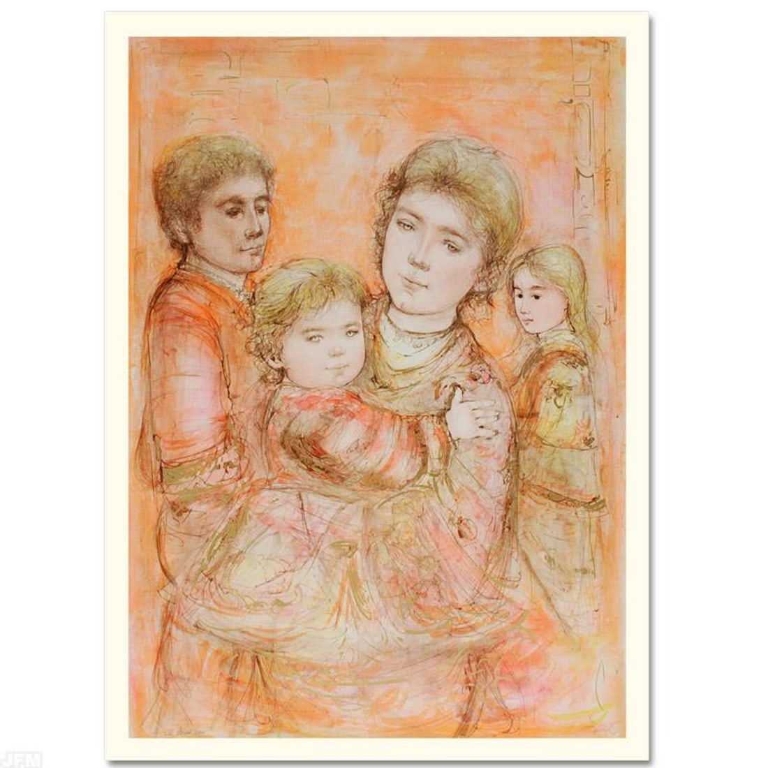 Portrait of a Family Limited Edition Lithograph by Edna Hibel (1917-2014), Numbered and Hand Signed: Portrait of a Family is a limited edition lithograph on paper, numbered and hand signed by Edna Hibel (1917-2014). Includes Certificate of Authenticity! Measures approx. 31" x 45" (with border) 28" x 