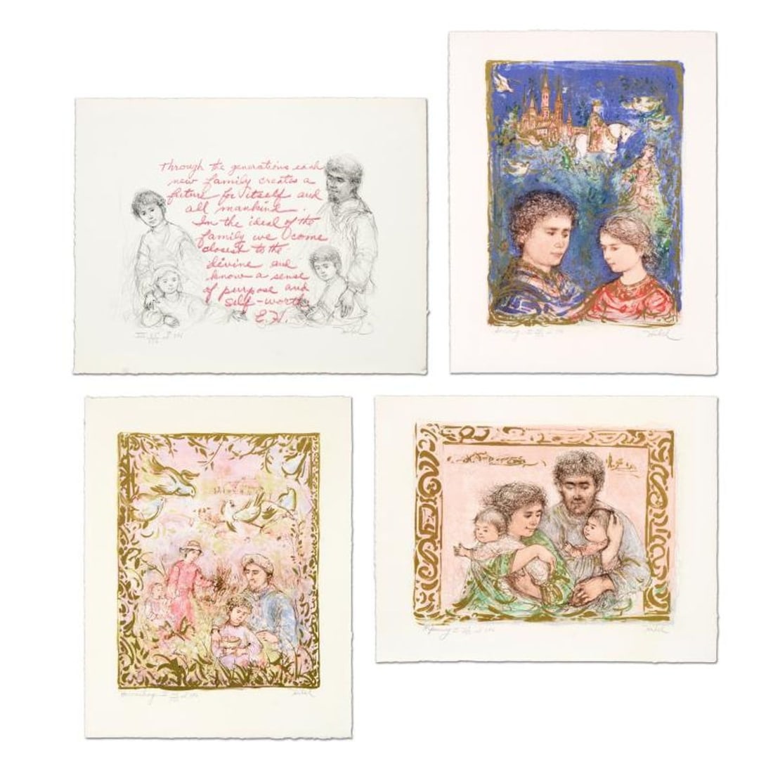 Edna Hibel (1917-2014), "The Family Suite Edition II" 4-Piece Limited Edition Lithograph Suite,: The Family Suite Edition II is a 4-piece set of limited edition lithographs on paper celebrating the beauty of family in all of its four stages: "Sowing - The Promise", "Ripening - The Fulfillment",