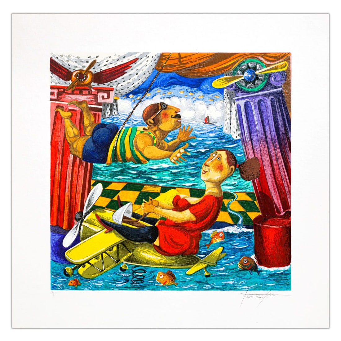 Pino Porcopio- SIlkscreen on Paper "Casa Dell'Aviere": Artist: Pino Porcopio. Medium: SIlkscreen on Paper. Title: Casa Dell'Aviere. Size: 12" x 12". Signature: Hand Signed and numbered. Certificate of Authenticity: Is included. Additional: Edition number 
