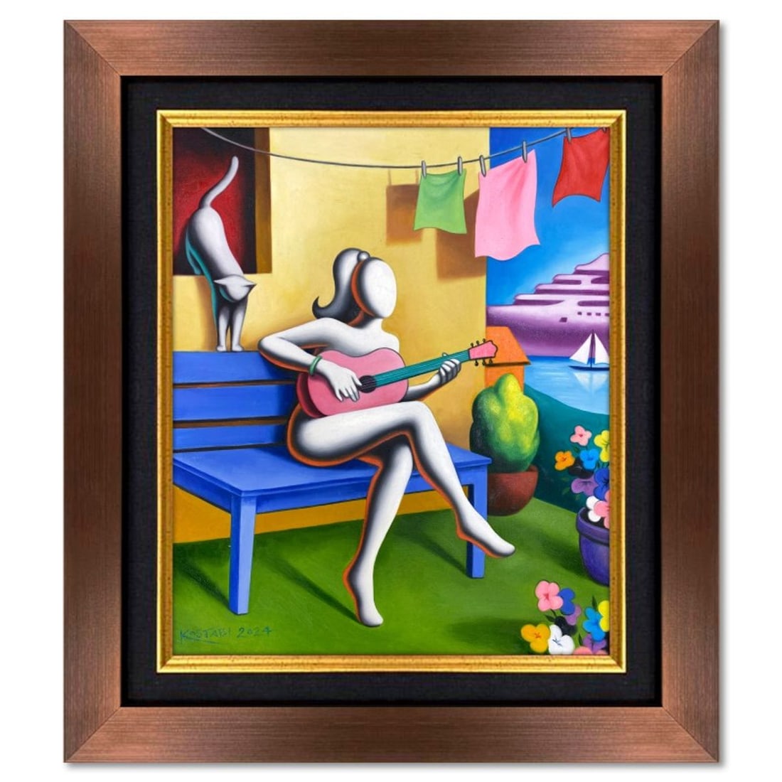 Mark Kostabi, "Dreams Come True" Framed Original Oil Painting on Canvas, Hand Signed with COA: Dreams Come True is an original oil painting on canvas by Mark Kostabi, hand signed by the artist. This piece comes custom framed. Includes Certificate of Authenticity. Measures approx. 33.5" x 29.5" 