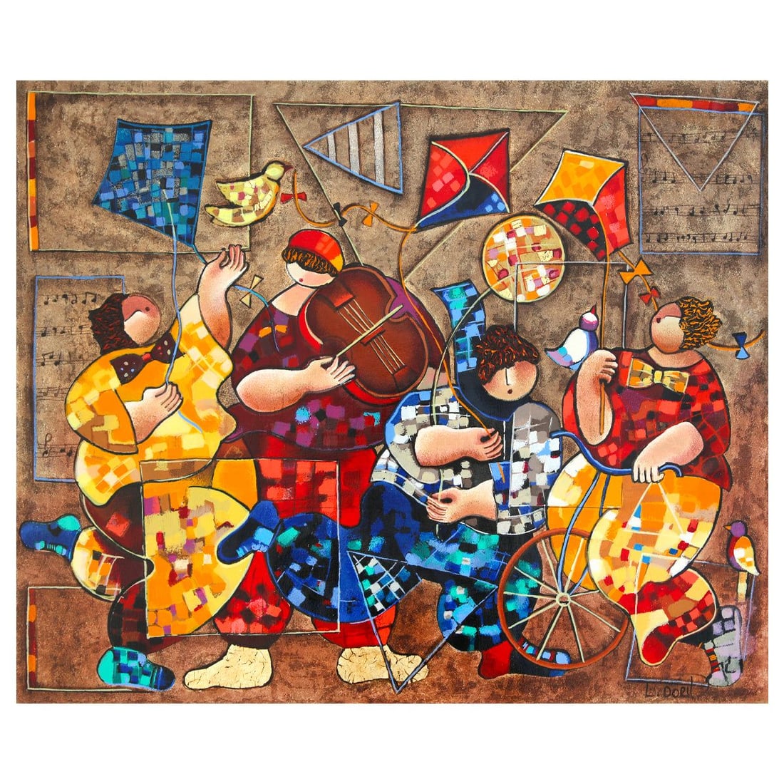Dorit Levy- Hand Embelished Serigraph on Canvas "Festival": Artist: Dorit Levy. Medium: Hand Embelished Serigraph on Canvas. Title: Festival. Size: 23" x 28". Signature: Hand signed and numbered. Reference#: 74807.