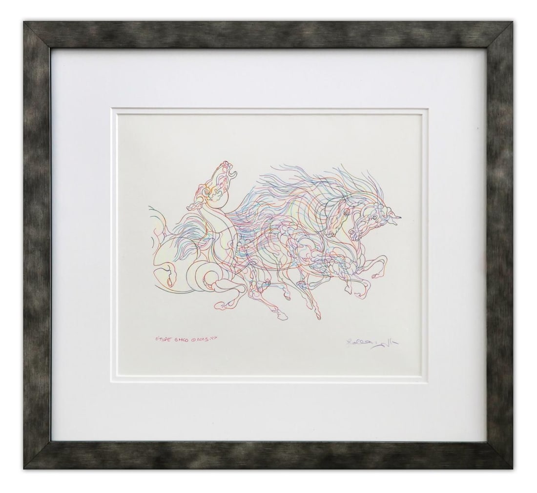 Guillaume Azoulay- Original Drawing in Color "E'tude GMCO": Artist: Guillaume Azoulay. Medium: Original Drawing in Color. Title: E'tude GMCO. Size: 11" x 13". Measures approx. 19" x 21" (framed). Signature: Hand Signed by the artist. Certificate of Authenticit