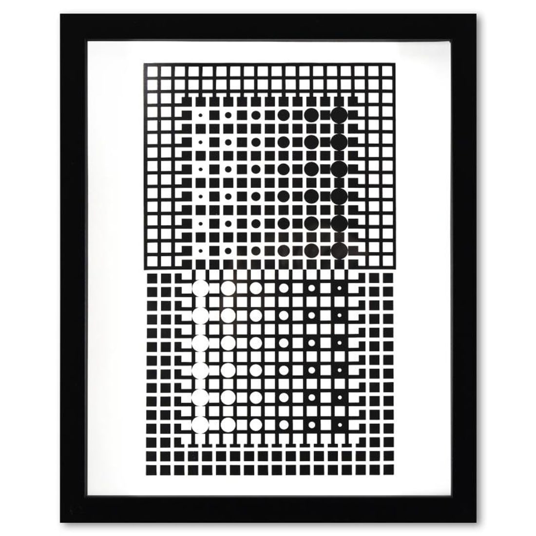 Victor Vasarely (1908-1997), "Centauri - XXII de la serie Corpusculaires" Framed 1973 Heliogravure: Centauri - XXII de la serie Corpusculaires is a heliogravure print on paper, published in 1973, by Victor Vasarely (1908-1997). This piece comes custom framed, with a letter of authenticity and with a