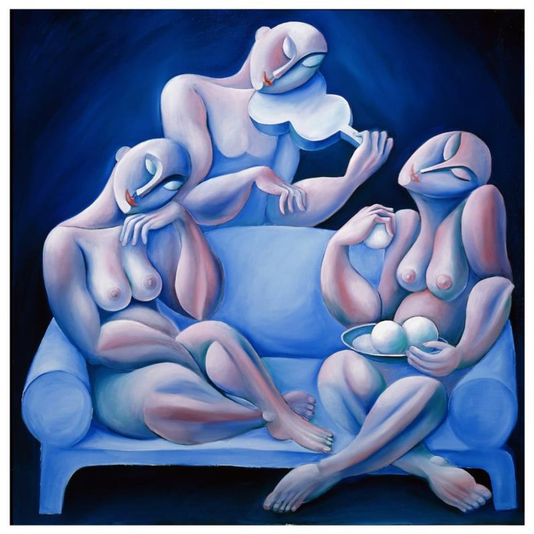 Yuroz, "The Light Blue Couch" Hand Signed Limited Edition Serigraph with Certificate of: The Light Blue Couch is a limited edition serigraph on archival paper by Yuroz. The piece is hand signed by the artist, numbered, and accompanied by a certificate of authenticity. Measures