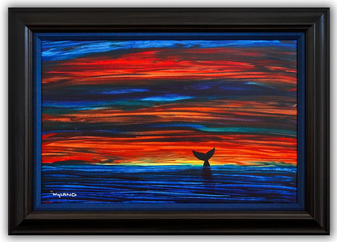 Wyland- Original Painting on Canvas "Breaching Whale": Artist: Wyland. Medium: Original Painting on Canvas. Title: Breaching Whale. Size: 22" x 36". Measures approx. 32" x 45" (framed). Signature: Hand Signed by the artist. Certificate of Authenticity: