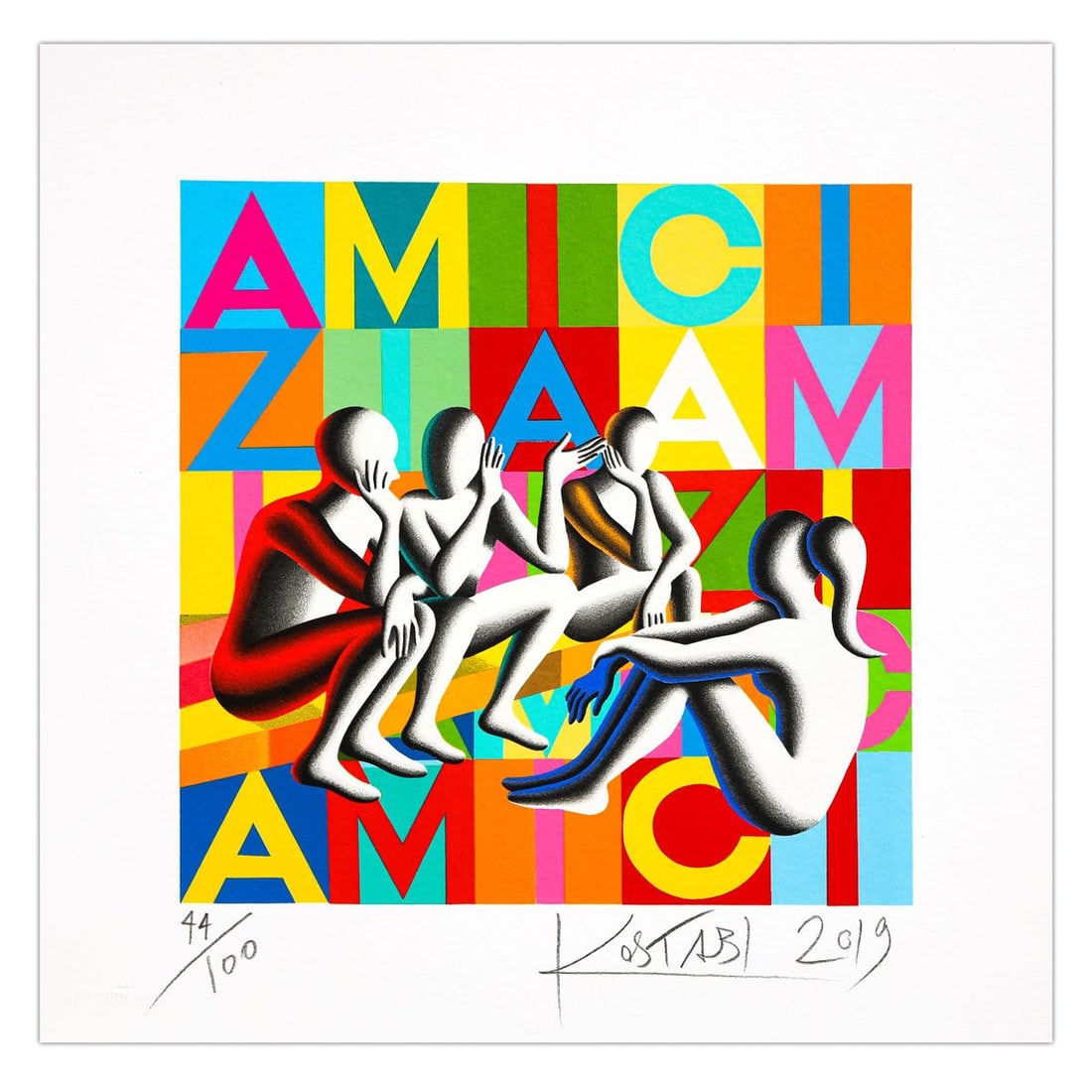 Mark Kostabi- SIlkscreen on Paper "Gossip Club": Artist: Mark Kostabi. Medium: SIlkscreen on Paper. Title: Gossip Club. Size: 10" x 10". Signature: Hand Signed and numbered. Certificate of Authenticity: Is included. Additional: Edition number might 