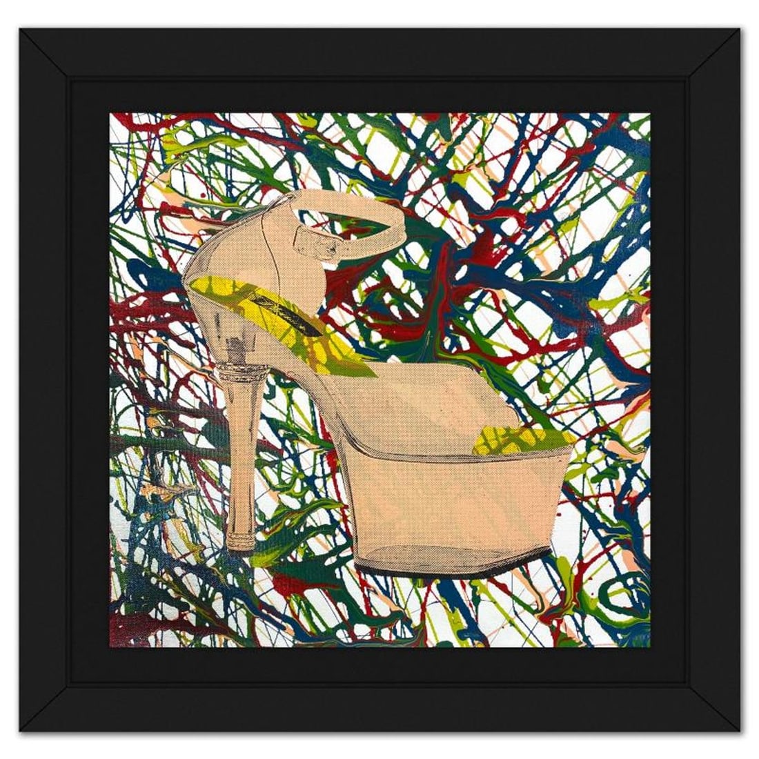 Steve Kaufman (1960-2010), "Stripper Shoes" Framed Hand Embellished Limited Edition Silscreen,: Stripper Shoes is a hand embellished limited edition silkscreen on canvas by Andy Warhol protege, Steve Kaufman (1960-2010), numbered 41/50 inverso and hand signed by the artist. This piece comes cust