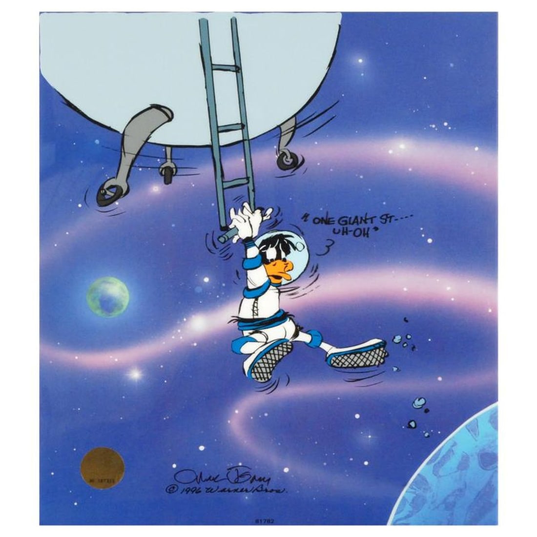 Looney Landing by Chuck Jones (1912-2002). Limited Edition Animation Cel with Hand Painted Color.: Own this amazing piece based on the original line image hand drawn and hand-inked on paper by Mr. Jones! "Looney Landing" is a limited edition animation cel from a sold out edition with hand-painted c