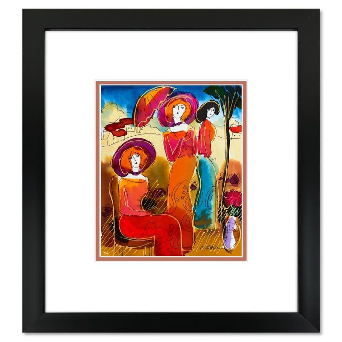 Moshe Leider, Framed Original Mixed Media Watercolor Painting, Hand Signed with Letter of: This is an original mixed media watercolor painting on paper by Moshe Leider. Hand signed by the artist, this piece comes custom framed and includes a Letter of Authenticity. Measures approximately 16