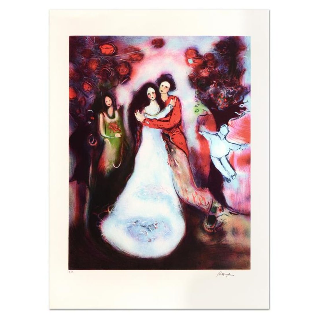 Raya Sorkine, "Le Mariage" Limited Edition Lithograph, Numbered and Hand Signed.: Le Mariage is a limited edition lithograph on paper by Raya Sorkine, numbered and hand signed by the artist. Measures approx. 21.5" x 29.5" (border). 17.5" x 24" (image). Reference#: 93309.