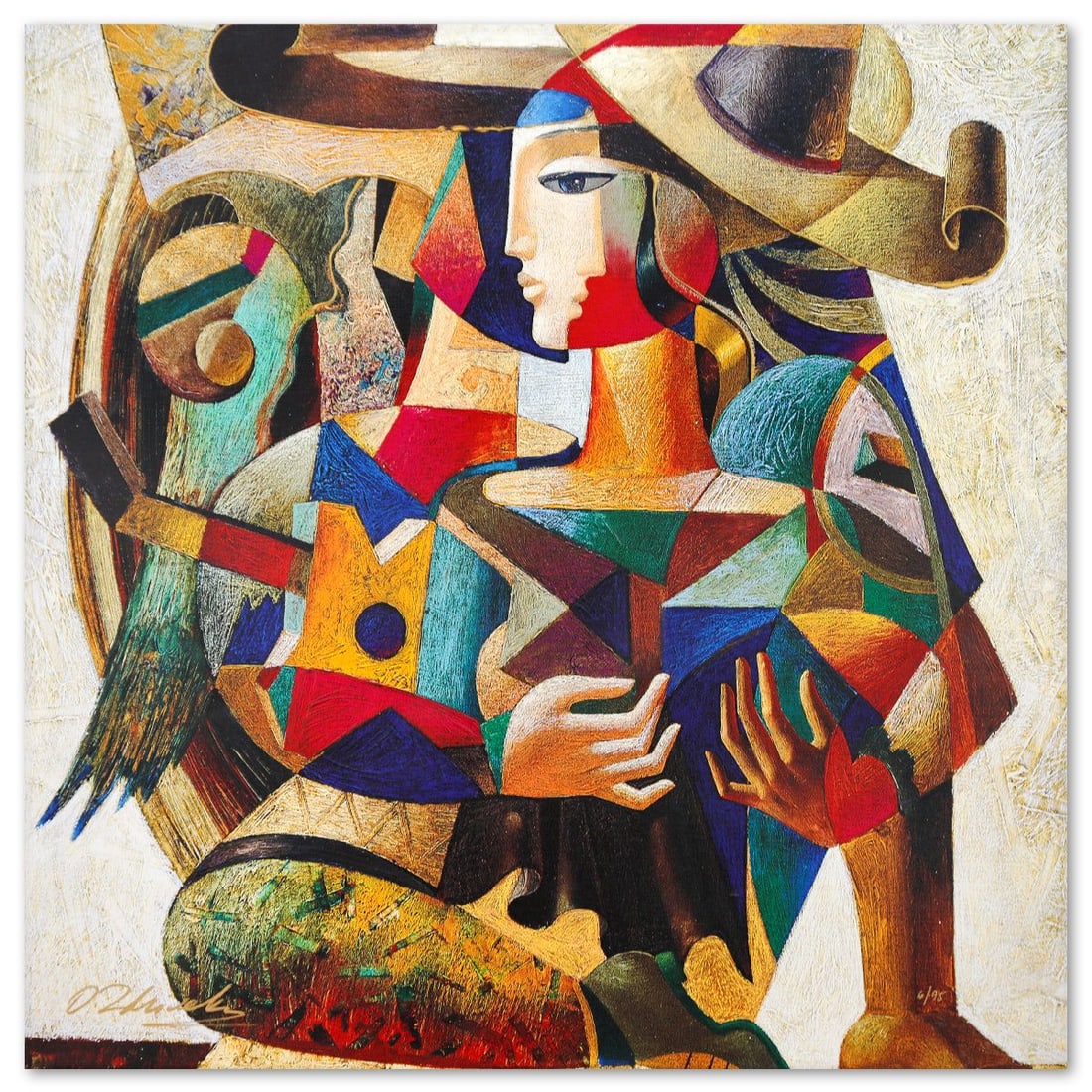 Oleg Zhivetin- Limited Edition Silkscreen "Two Musicians": Artist: Oleg Zhivetin. Medium: Limited Edition Silkscreen. Title: Two Musicians. Size: 24" x 24". Signature: Hand Signed and Numbered. Reference#: 74476.