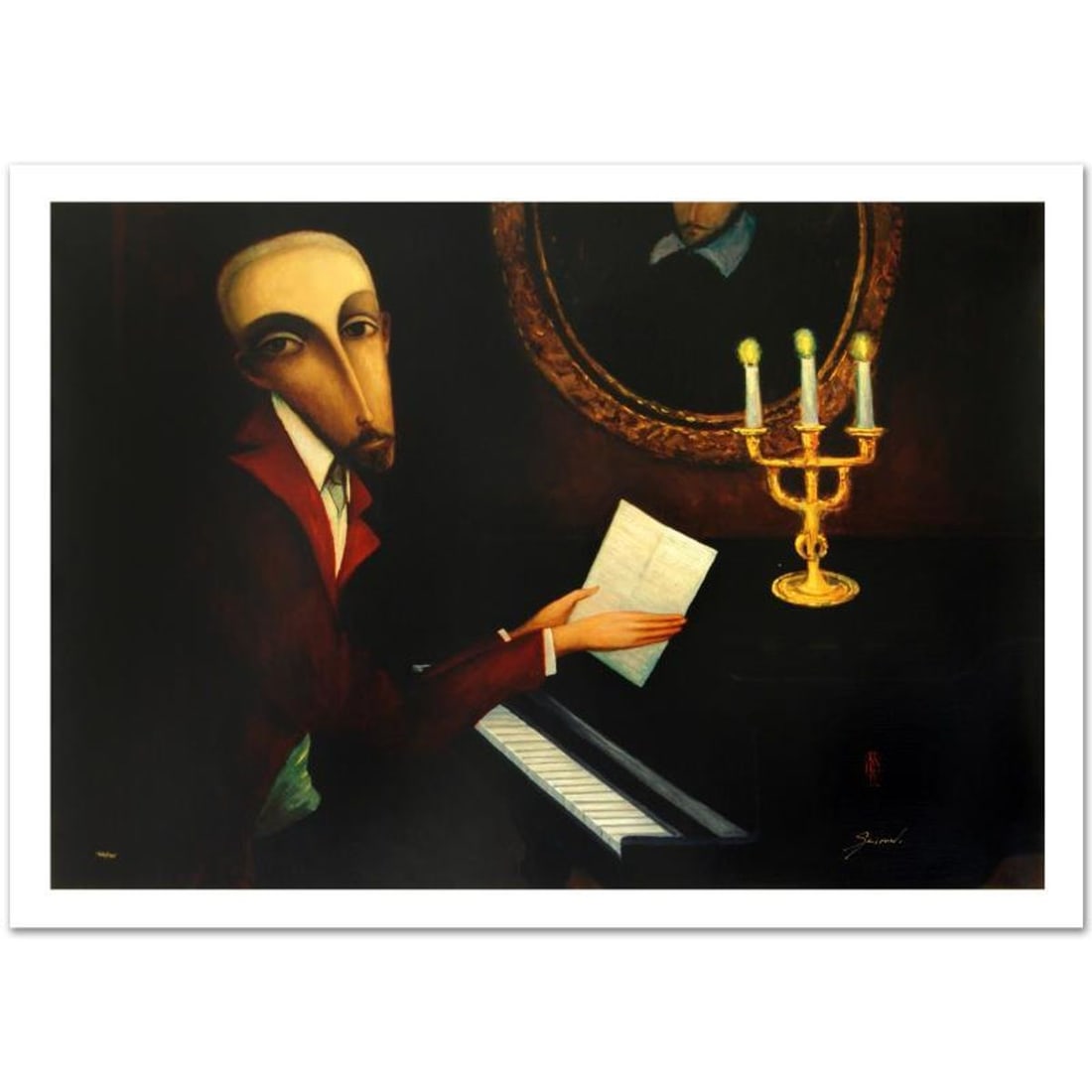 Sergey Smirnov (1953-2006), "Tchaikovsky" Limited Edition Mixed Media on Canvas (40.5" x 30"),: Combining time-honored religious icon painting with western style portraiture, the hauntingly beautiful art of Sergey Smirnov (1953-2006) is inspired by the 'Parsuna' art movement. "Tchaikovsky" is a 