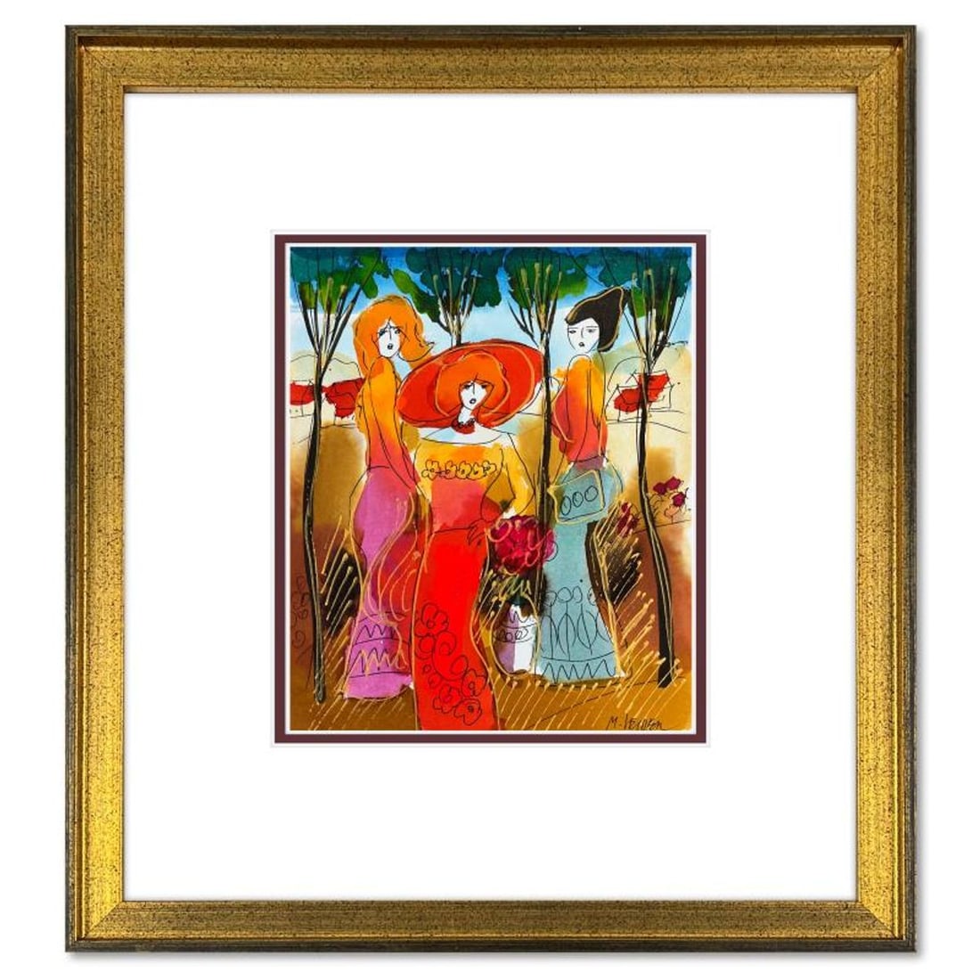 Moshe Leider, Framed Original Mixed Media Watercolor Painting, Hand Signed with Letter of: This is an original mixed media watercolor painting on paper by Moshe Leider. Hand signed by the artist, this piece comes custom framed and includes a Letter of Authenticity. Measures approximately 16