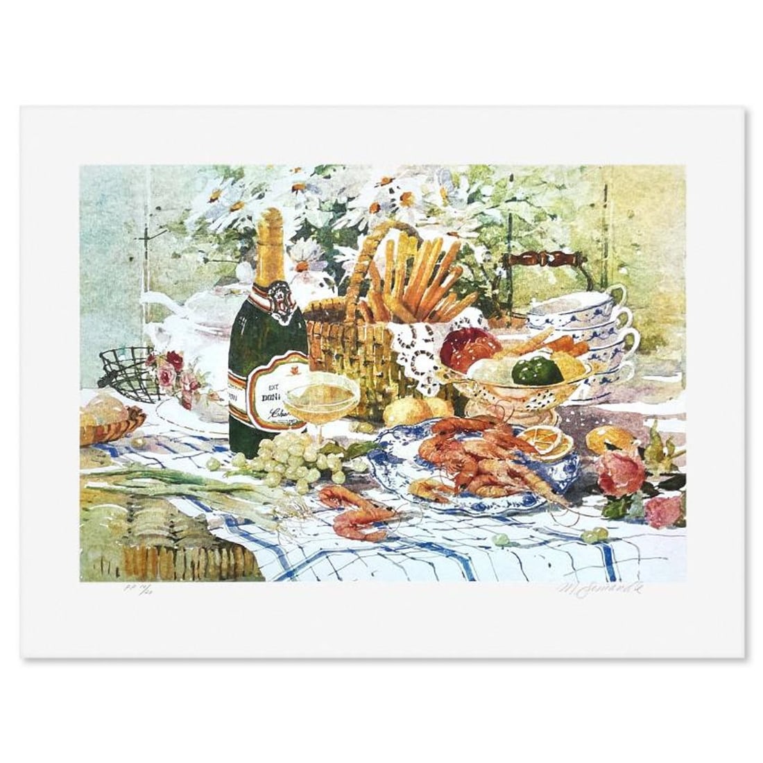 Marilyn Simandle, "Late Brunch" Limited Edition Printers Proof, Numbered 10/20 and Hand Signed with: Late Brunch is a limited edition printers proof on paper by Marilyn Simandle, numbered 10/20 and hand signed by the artist. Includes Letter of Authenticity. Measures approx. 18.5" x 24" (border), 14"