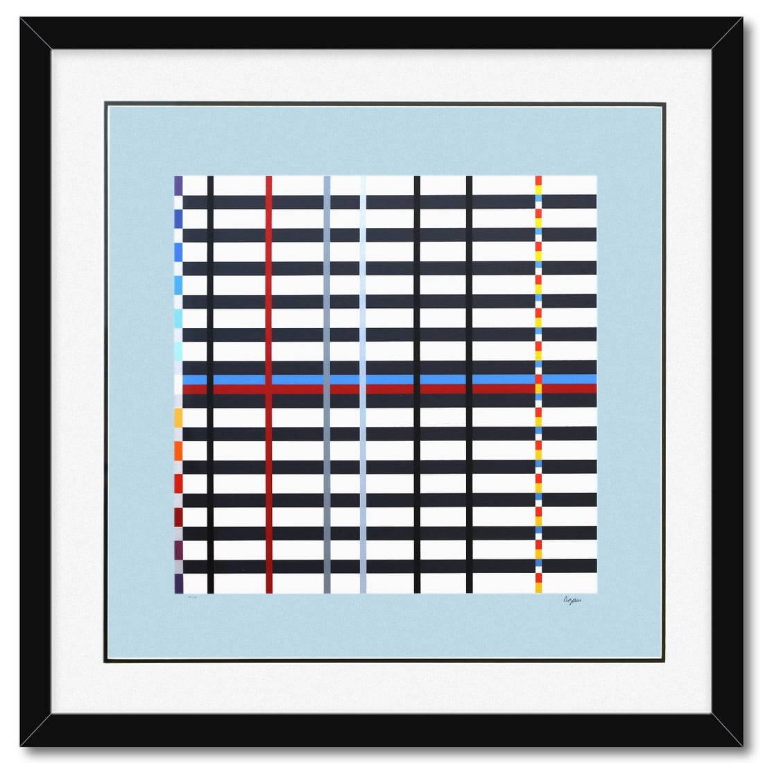 Yaacov Agam- Silkscreeen Serigraph "Homage to Mondrian": Artist: Yaacov Agam. Medium: Silkscreeen Serigraph. Title: Homage to Mondrian. Size: 26" x 27". Measures approx. 34" x 35" (framed). Signature: Hand signed and numbered. Certificate of Authenticity: I