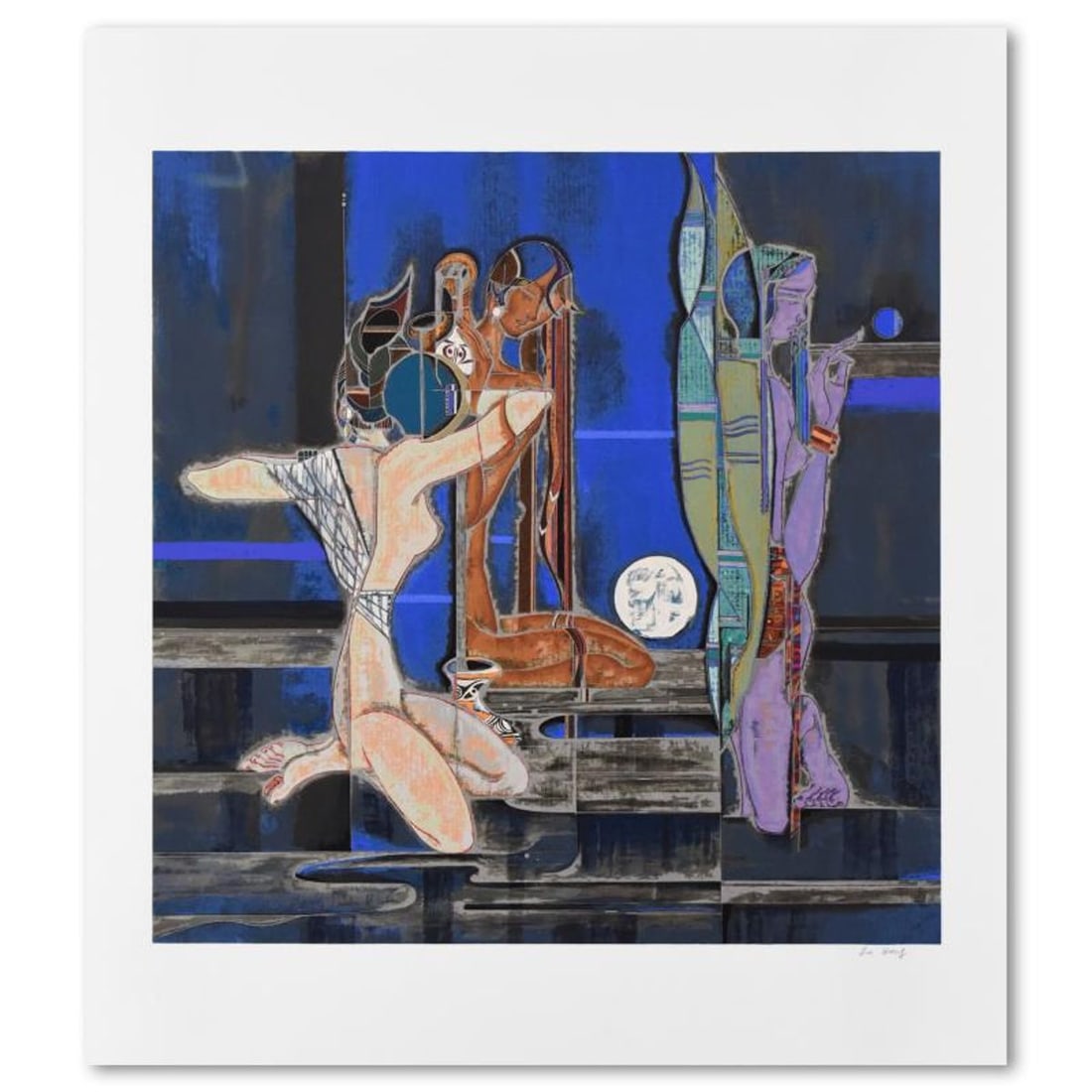 Lu Hong, "Full Moon and Water" Limited Edition Serigraph, Numbered and Hand Signed with Letter of: Full Moon and Water is a limited edition serigraph on paper by Lu Hong, numbered and hand signed by the artist. Includes Letter of Authenticity. Measures approx. 34" x 38" (with border), 29" x 29" (im