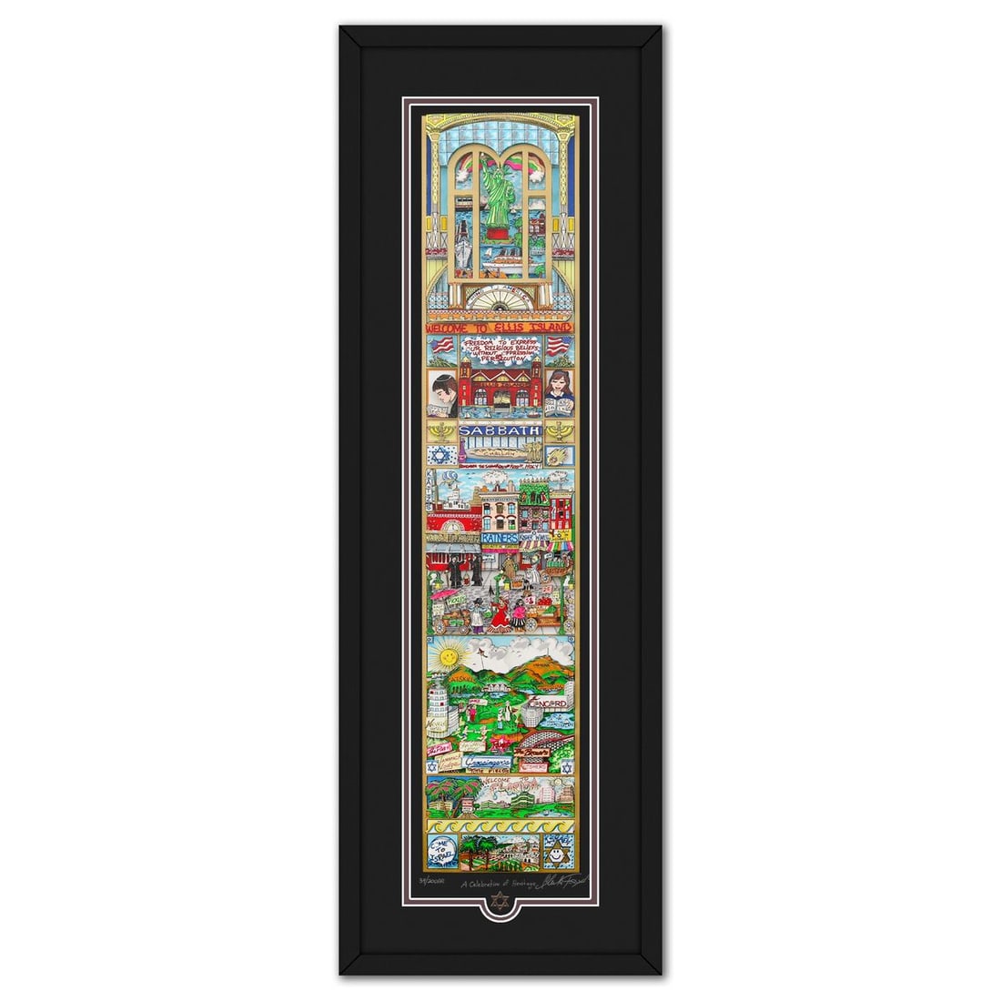 Charles Fazzino- 3D Construction Silkscreen Serigraph "A Celebration of Heritage": Artist: Charles Fazzino. Medium: 3D Construction Silkscreen Serigraph. Title: A Celebration of Heritage. Size: 38" x 9". Measures approx. 44" x 15" (framed). Signature: Hand signed and numbered. Certi