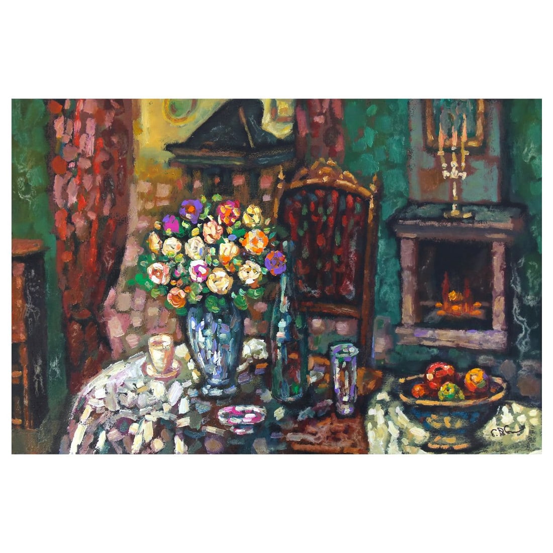 Elya DeChino- "Tea at Home": Artist: Elya DeChino. Title: Tea at Home. Size: 27" x 37". Reference#: 80611.