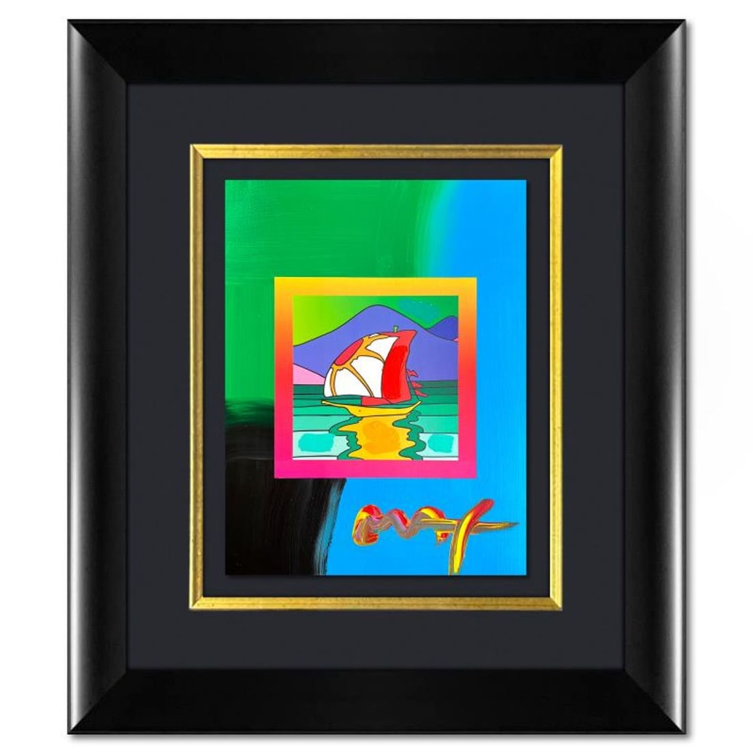 Peter Max, "Sailboat East" Framed One-of-a-Kind Acrylic Mixed Media, Hand Signed with Registration (1 of 2)