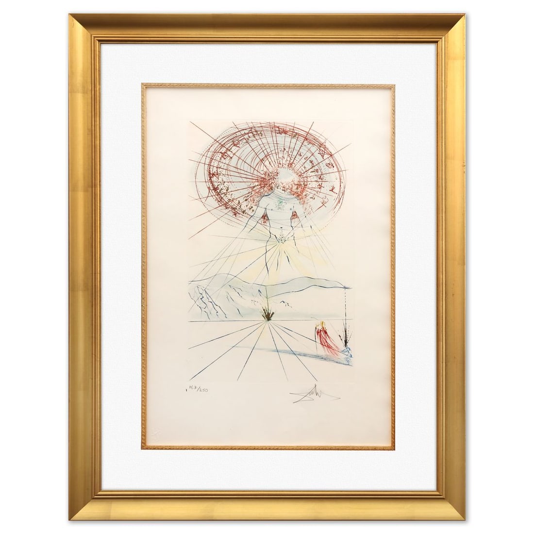 Salvador Dali- Original Lithograph "The Bridegroom Leaps upon the Mountains": Artist: Salvador Dali. Medium: Original Lithograph. Title: The Bridegroom Leaps upon the Mountains. Size: 21" x 15". Measures approx. 30" x 23" (framed). Signature: Hand signed and numbered. Certifica