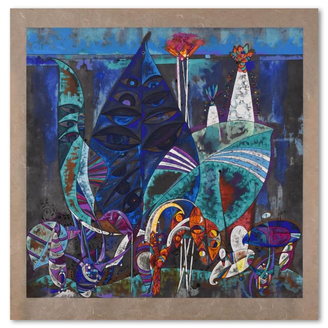 Lu Hong, "Eyes of the Jungle" Limited Edition Serigraph on Rice Paper, Numbered and Hand Signed with: Eyes of the Jungle is a limited edition serigraph on rice paper by Lu Hong, numbered and hand signed by the artist. Includes Letter of Authenticity. Measures approx. 37" x 38" (with border), 33" x 32"