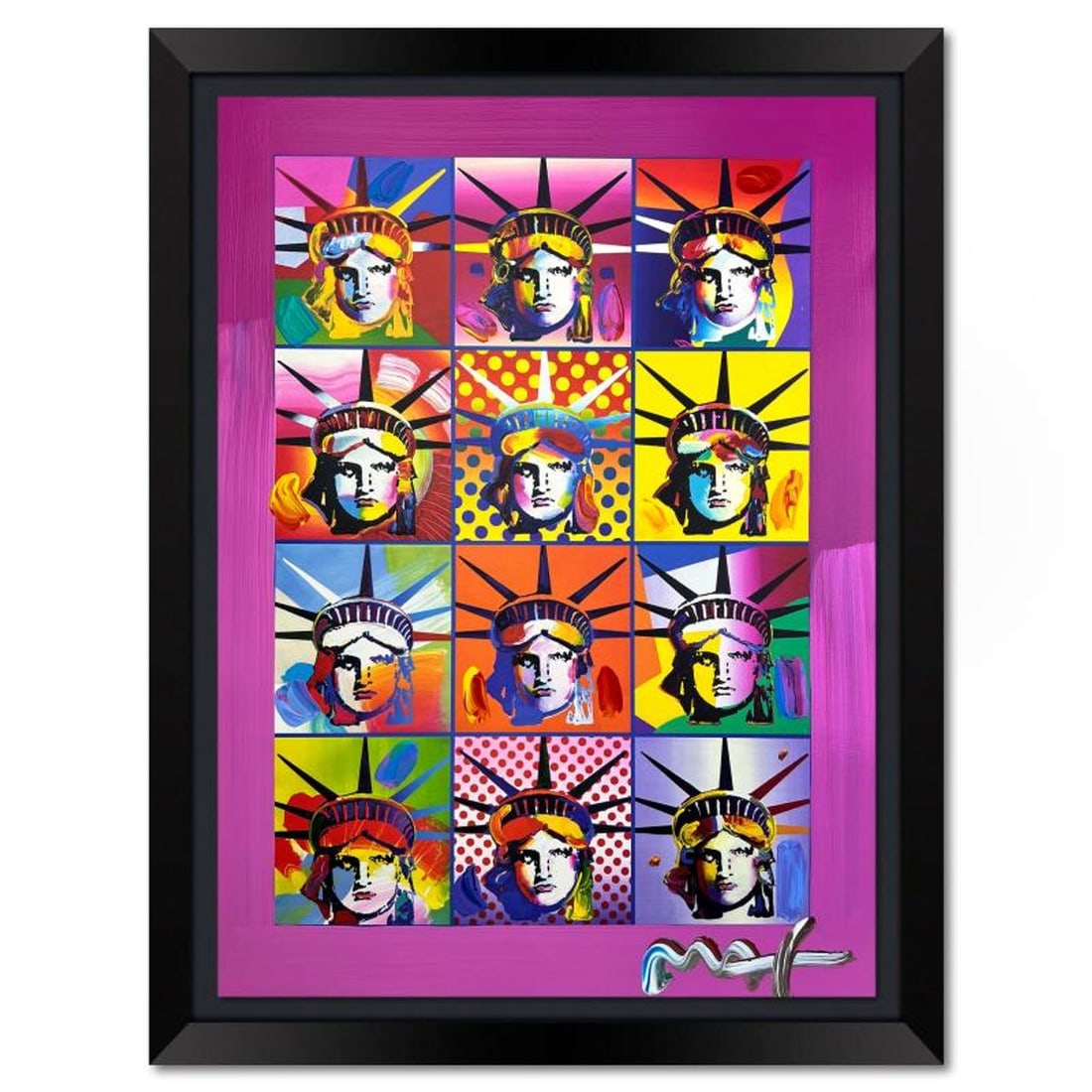 Peter Max, "Liberty & Justice" Framed One-of-a-Kind Mixed Media, Hand Signed with Registration: Liberty & Justice is a one-of-a-kind mixed media on paper, hand signed by Peter Max. The piece comes custom framed with a backside cutout to display Peter Max Studio registration number 200232 certify