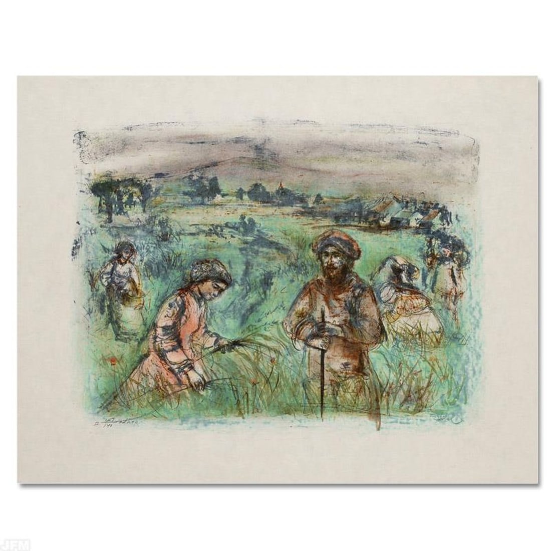 Fields Near Chartres Limited Edition Lithograph by Edna Hibel (1917-2014), Numbered and Hand Signed: Fields Near Chartres is a limited edition lithograph on paper, numbered and hand signed by Edna Hibel (1917-2014). Includes Certificate of Authenticity! Measures approx. 30" x 22" (with border), 21" x