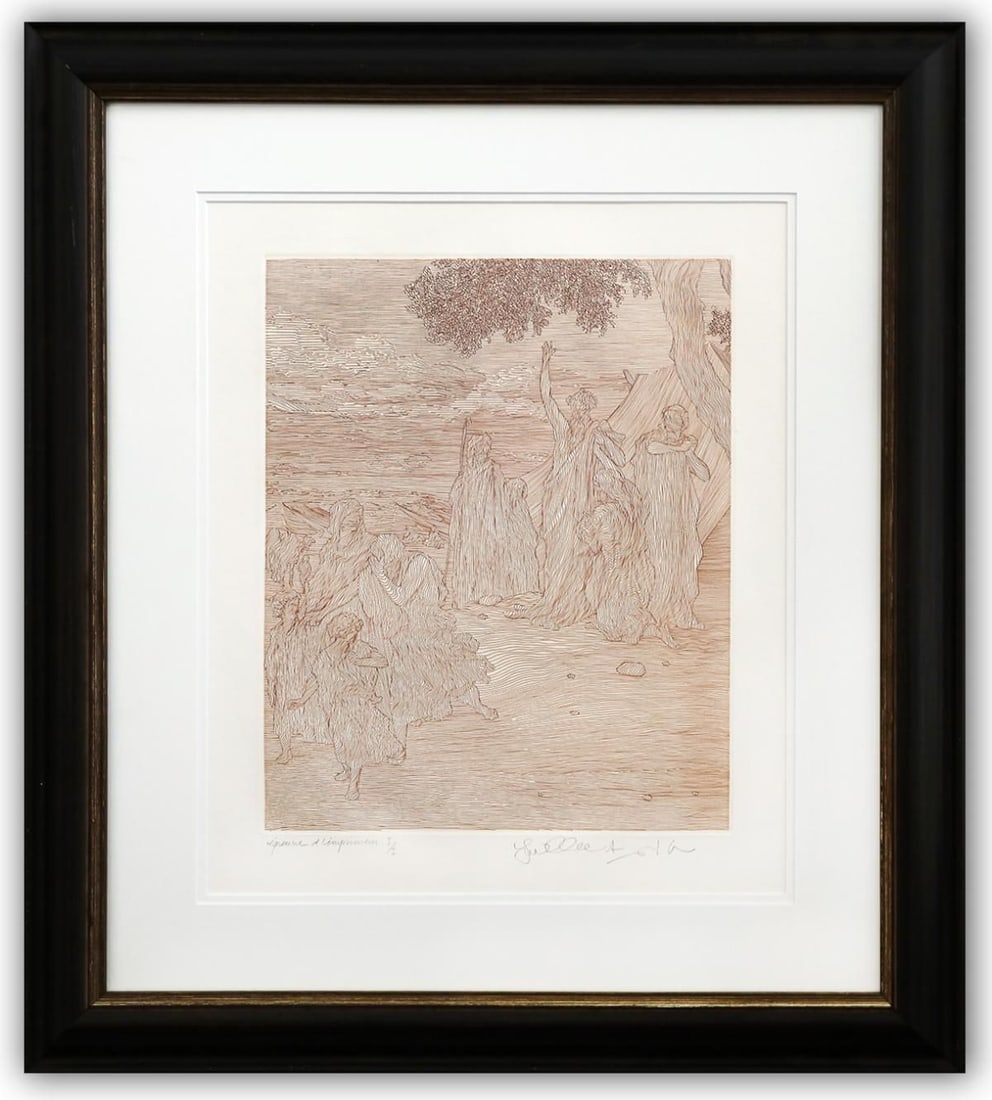 Guillaume Azoulay- Original Etching: Artist: Guillaume Azoulay. Medium: Original Etching. Size: 19" x 16". Measures approx. 29" x 26" (framed). Certificate of Authenticity: Is included. Additional: Custom framed. Reference#: 19875.