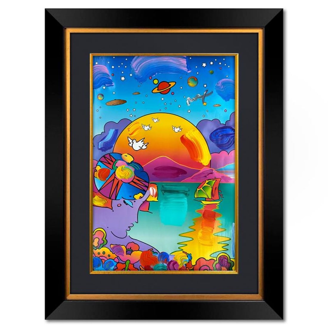 Peter Max, "New Horizon" Framed One-of-a-Kind Mixed Media, Hand Signed with Registration Number (1 of 2)