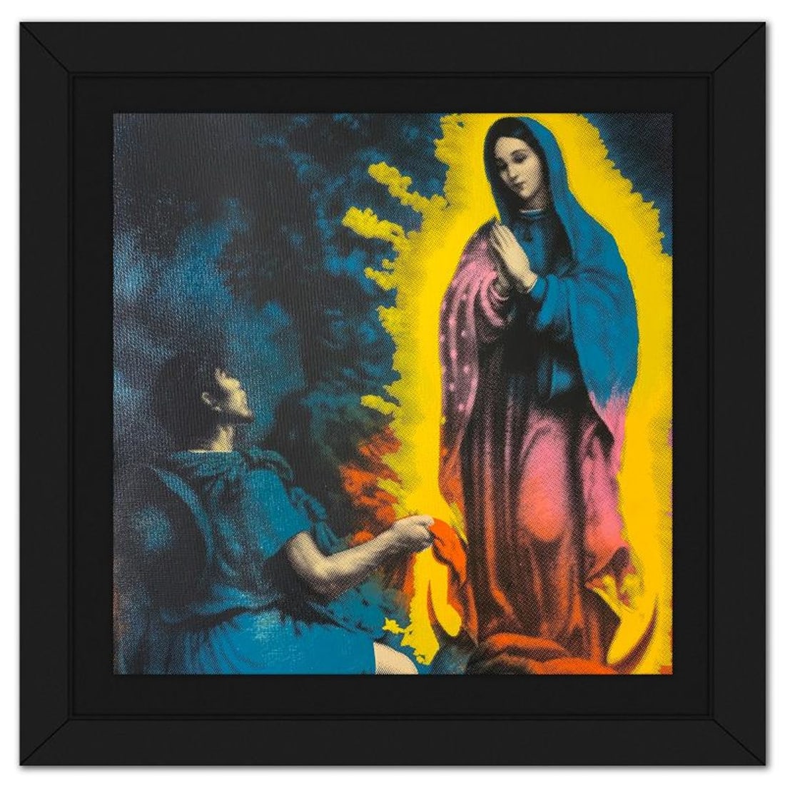 Steve Kaufman (1960-2010), "Our Lady of Guagalupe" Framed Hand Embellished Limited Edition: Our Lady of Guagalupe is a hand embellished limited edition silkscreen on canvas by Andy Warhol protege, Steve Kaufman (1960-2010), numbered 15/200 inverso and hand signed by the artist. This piece co