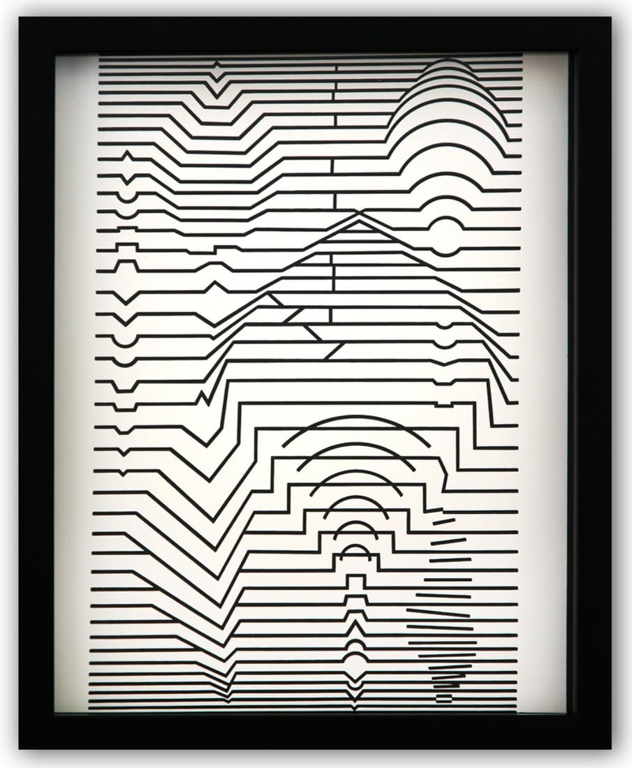 Victor Vasarely- Heliogravure Print "Untitled": Artist: Victor Vasarely. Medium: Heliogravure Print. Title: Untitled. Size: 14" x 11". Measures approx. 15" x 12" (framed). Additional: Custom Framed. Reference#: 21584.