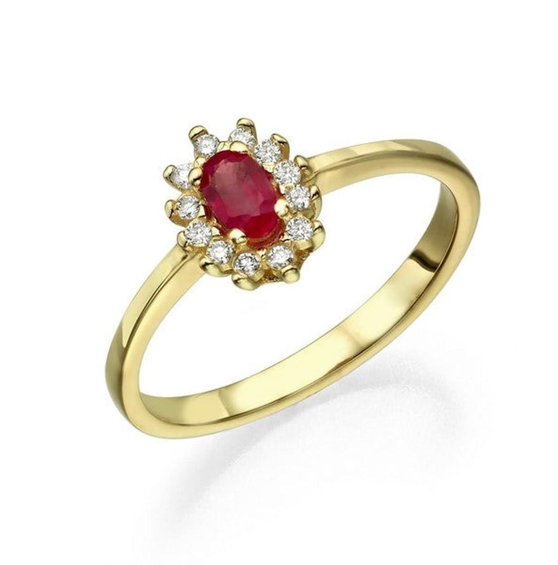14kt Yellow Gold 0.35ctw Diamond Ring: One 14k yellow gold ring, set with natural diamond. Jewelry Weight: 2.2Grs Total Diamonds Weight: 0.35Cts Main Stones Description: Quantity: 1 Cut and shape: Oval Carats Weight: 0.35 Color: Ruby Side 