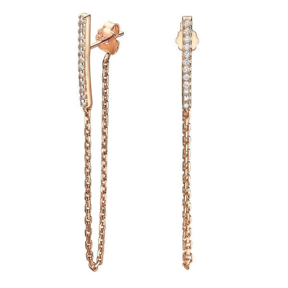 14kt Rose Gold 0.13ctw Diamond Earrings: One pair of 14k rose gold earrings Jewelry Weight: 1.9Grs Total Diamonds Weight: 0.13Cts Main Stones Description: Quantity: 24 Cut and shape: Round Carats Weight: 0.13 Clarity: VS Color: F DSL Apprais