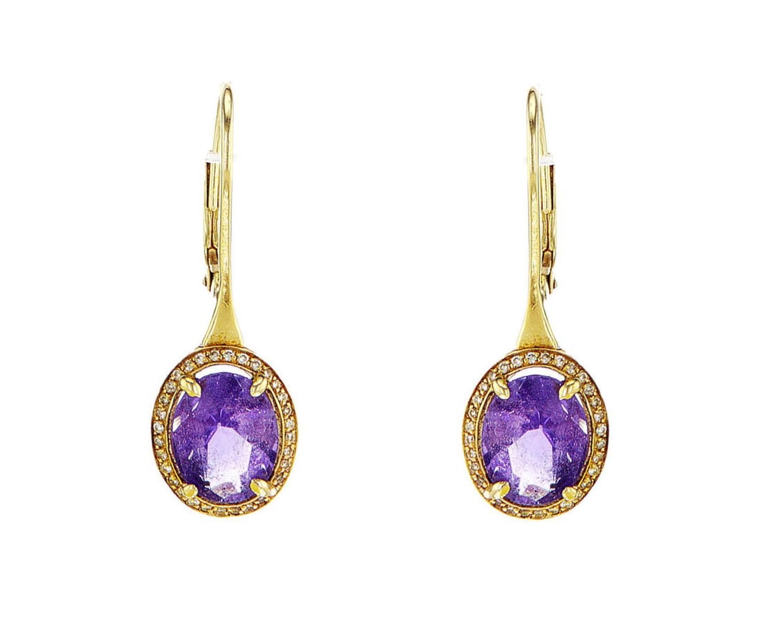 14kt Yellow Gold 0.3ctw Diamond Earrings: Jewelry Description Description: One 14k yellow gold earrings, set with natural diamonds and natural amethyst. Jewelry Weight: 4.71 Grs Total Diamonds Weight: 0.3 Cts Precious Metal: 14kt Yellow Gold 
