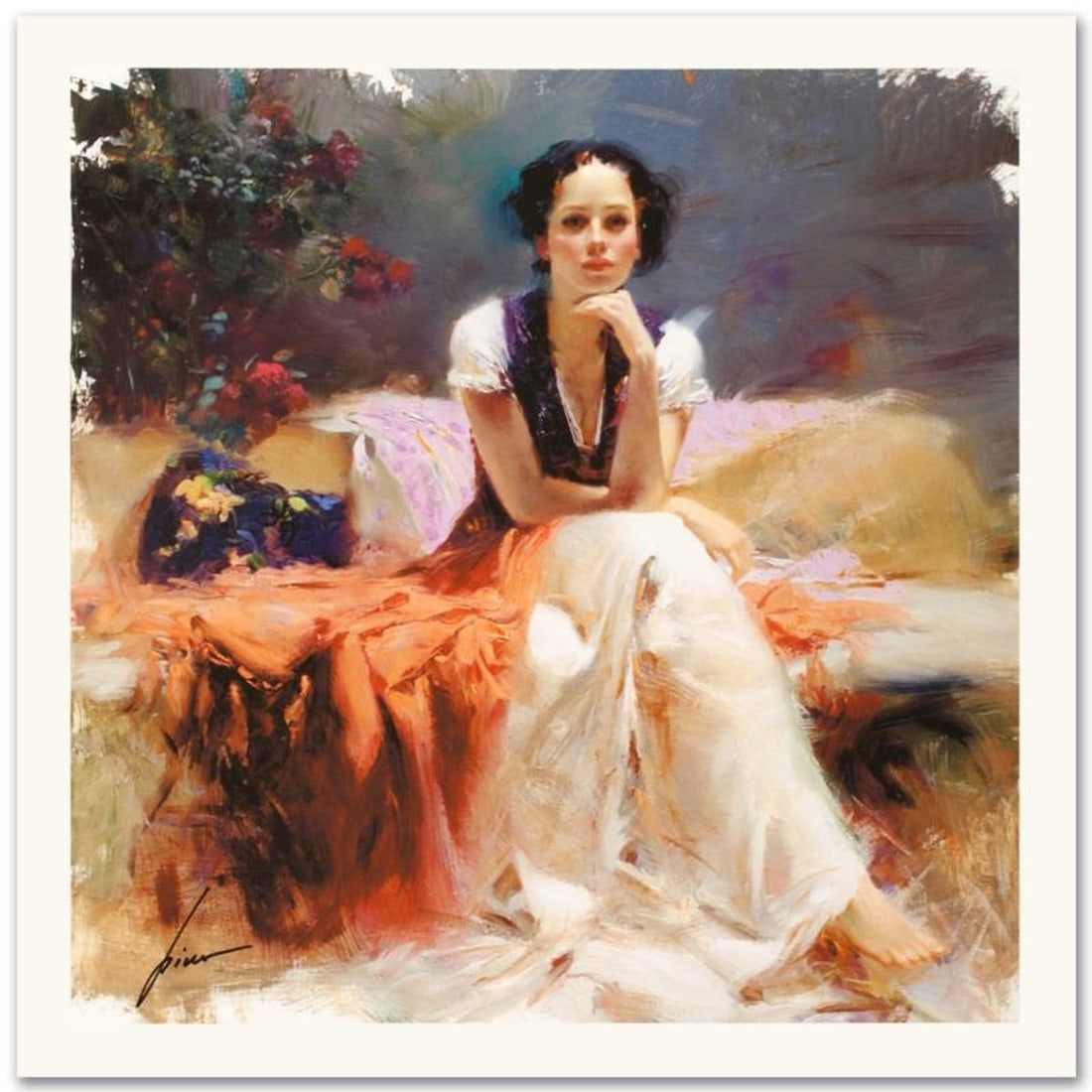 Pino (1939-2010), "First Glance" Limited Edition on Canvas, Numbered and Hand Signed with: First Glance is a limited edition giclee on canvas by Pino (1939-2010), numbered and hand signed by the artist. Includes Certificate of Authenticity. Measures approx. 12" x 12" (image). Reference#: 93