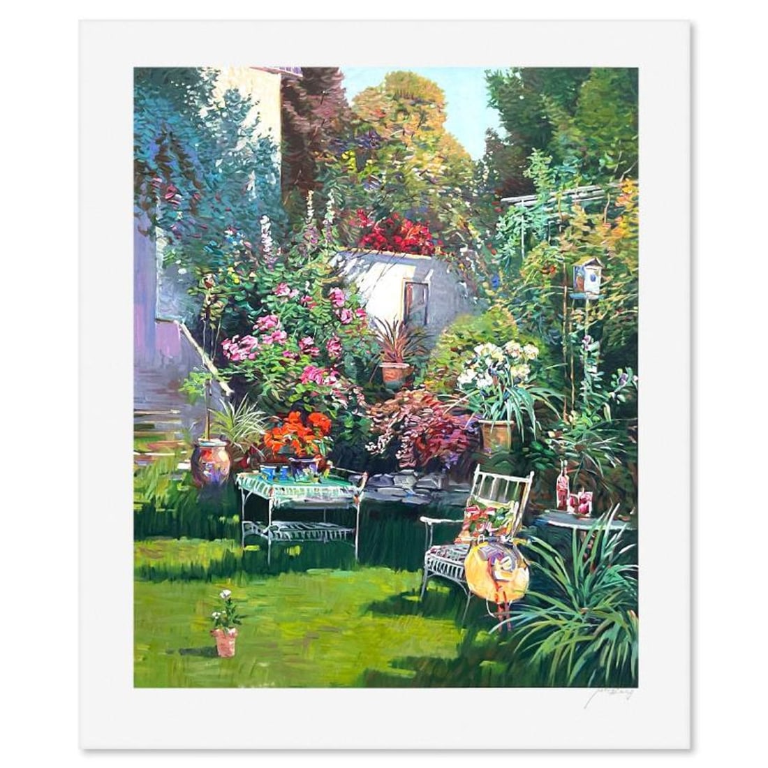 Ming Feng, "Retreat in Bloom" Limited Edition Printer's Proof Serigraph, Numbered and Hand Signed: Retreat in Bloom is a limited edition printer's proof serigraph on paper by Ming Feng, numbered and hand signed by the artist. Includes Letter of Authenticity. Measures approx. 35.5" x 29" (border), 3