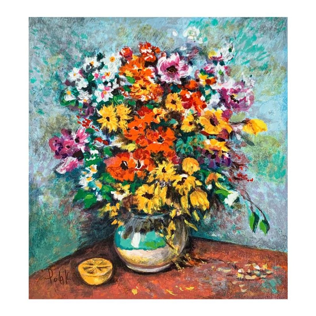 Dimitri Polak (1922-2008), "Red Flowers" Hand Signed Limited Edition Serigraph on Canvas with Letter: Red Flowers is a limited edition serigraph on canvas by Dimitri Polak (1922-2008). It is numbered and hand signed and includes a letter of authenticity. Measures approximately 12" x 14" (image). Refer
