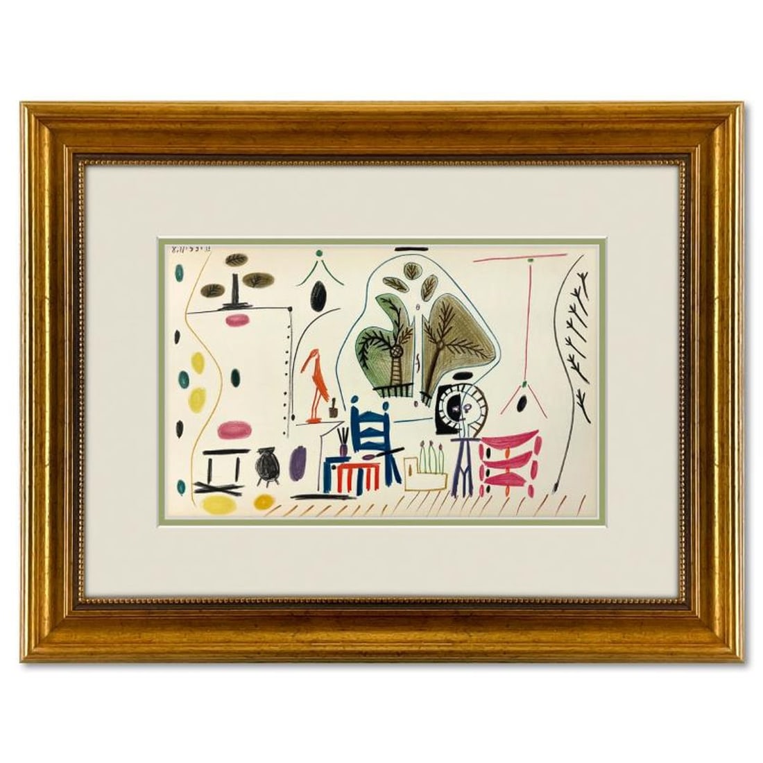 Pablo Picasso (1881-1973), "Carnet de Californie 8.11.55-II" Framed Vintage Lithograph on Paper with: Carnet de Californie 8.11.55-II is a vintage lithograph on paper by Pablo Picasso (1881-1973). This piece comes framed. Includes Letter of Authenticity. Measures approx. 18.5" x 24.5" (frame), 10.5" x