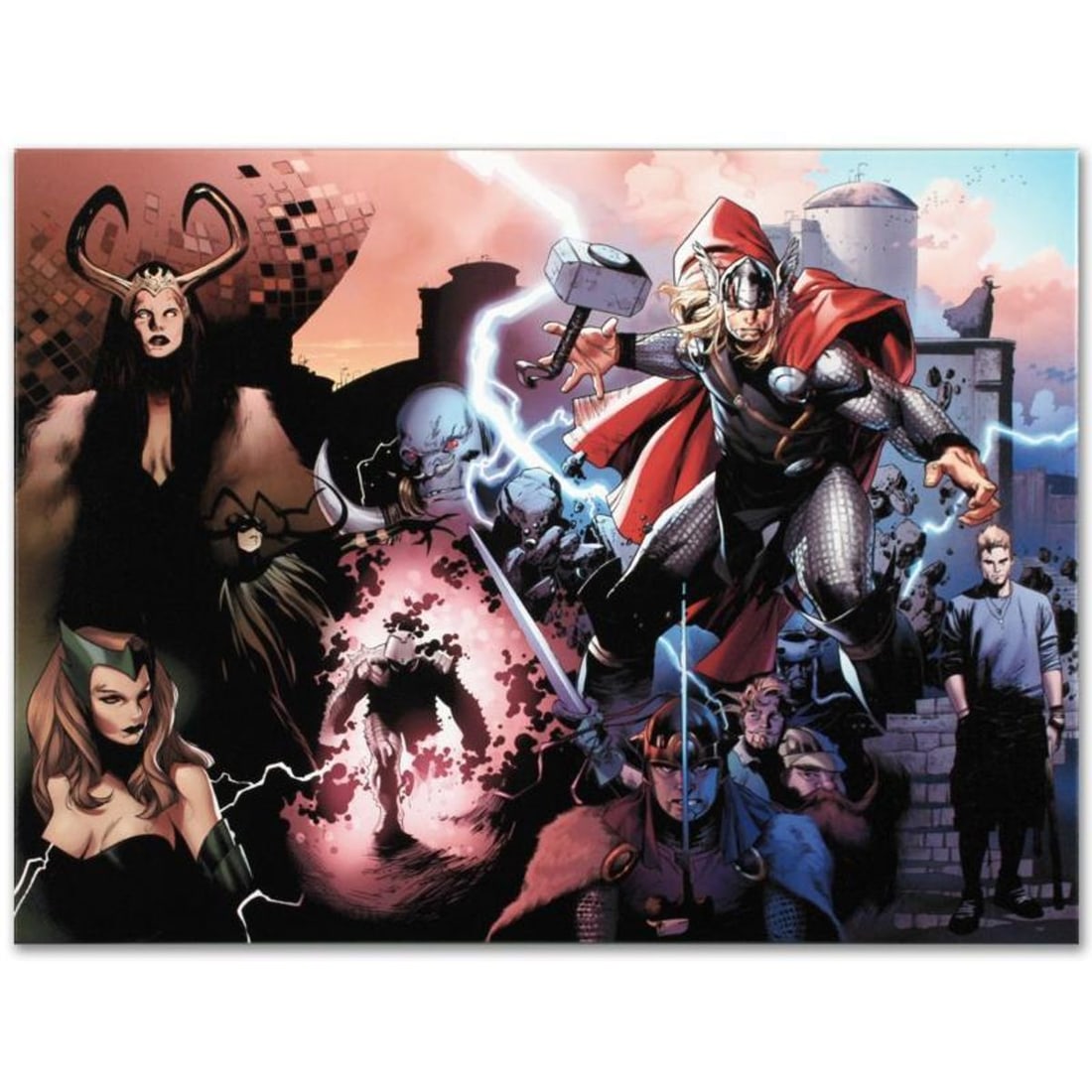 Marvel Comics "Thor #600" Numbered Limited Edition Giclee on Canvas by Oliver Coipel with COA.: A piece of comic book history, this limited edition, from original art by Oliver Coipel, depicts Thor, Loki, Balder and Enchantress. Olivier Coipel is a French comic book artist, known for his work on